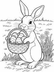 happy easter, easter bunny coloring page. printable. vol 1.
