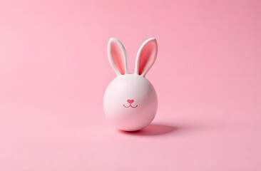 Obraz premium an Easter egg. There is a pink egg with small pink ears on a pink background.
