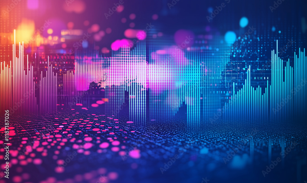 Aufkleber colorful audio visualization with sound waves and digital patterns, creating a vibrant, modern aesth