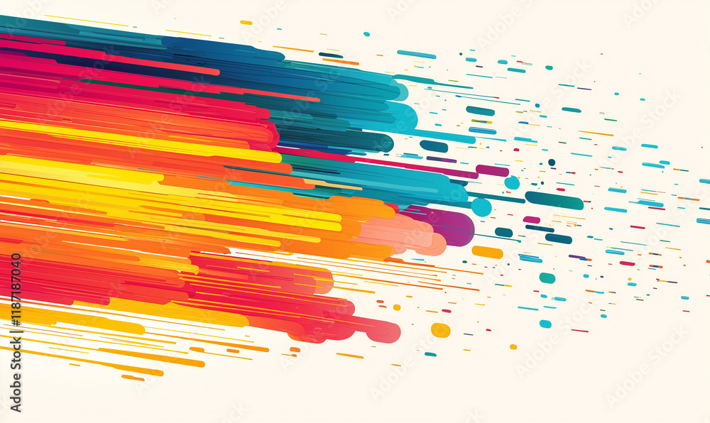 Poster colorful abstract streaks create a dynamic and energetic visual effect against a light background.