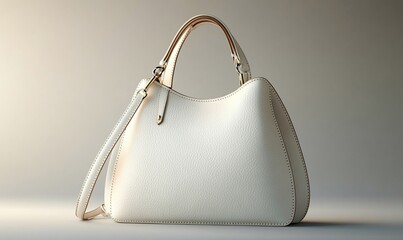 White leather handbag, studio shot, neutral background, fashion accessory