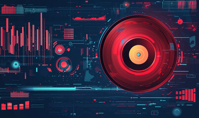 Fototapeta premium Digital abstract design featuring a central circular element with vibrant colors and data visualization elements.