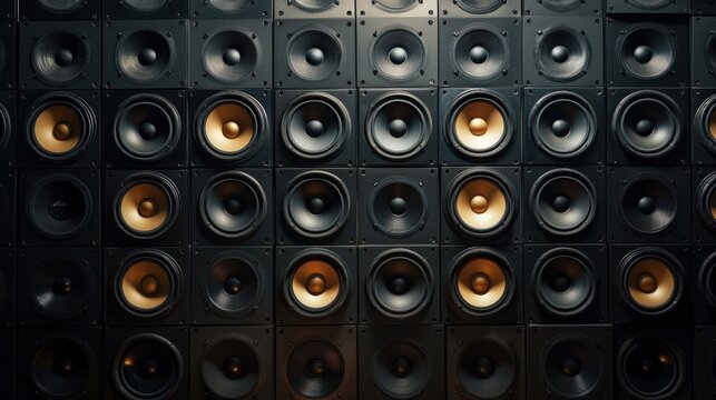 Wall of Sound: A symphony of speakers, a mesmerizing grid of audio power.