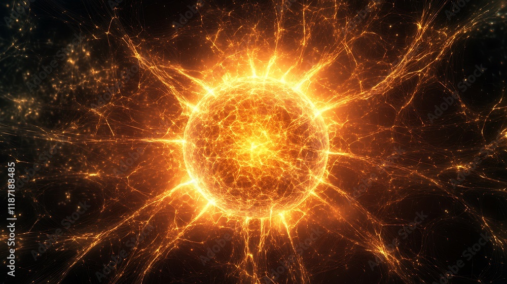 Aufkleber . a web of interconnected glowing nodes forming a pulsating sphere