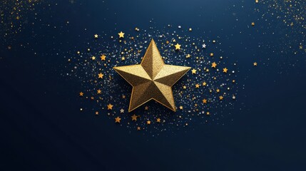 Golden star on dark background with sparkling surroundings celebrating achievement