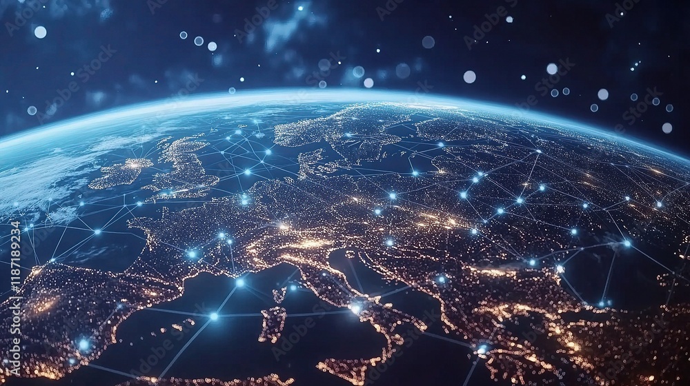 Aufkleber abstract digital globe with interconnected lines and wireless nodes