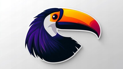 Naklejka premium Vibrant toucan illustration, showcasing its colorful beak and dark plumage against a clean white background.