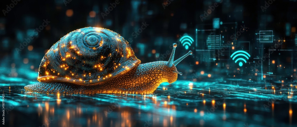 Poster snail, symbolizing slow yet steady technological progress.