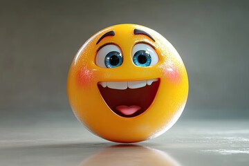 Fototapeta premium Cheerful emoji with bright eyes and wide smile, radiating joy an