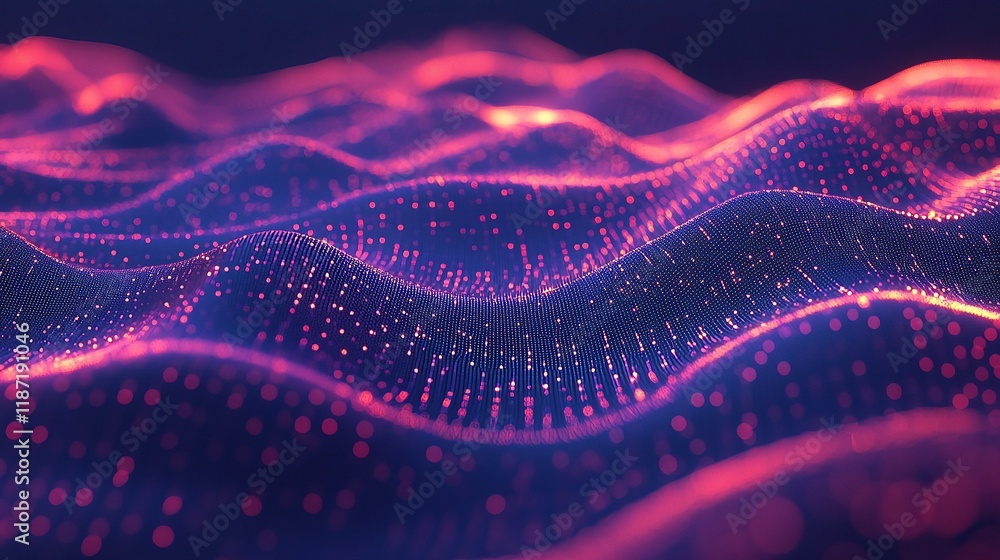 Poster Futuristic 3D Data Grid with Glowing Lines and Vibrant Patterns