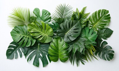 Tropical leaves arrangement on white background.  Possible use  Stock photo