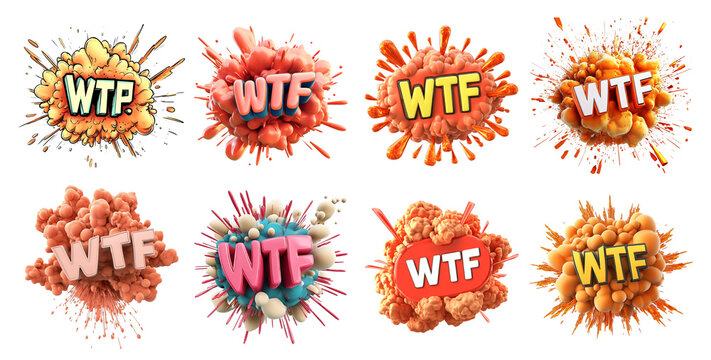 Pack Comic Explosion with the Text "WTF" in Bold Typography, set Against a Transparent Background for Shocking, Surprising, or Attention-Capturing Concepts - Powered by Adobe
