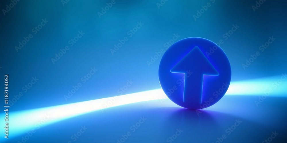 Poster a blue circle with an arrow pointing up. the blue color and the upward arrow give a sense of progres