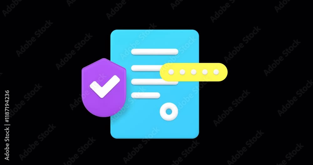 Poster information document protection data safety access banner copy space 3d icon animation. database sec