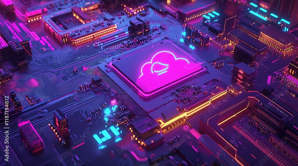 Poster futuristic data storage concept with cloud symbol on circuit board