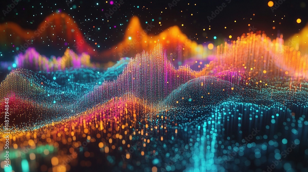 Poster colorful data visualization with big data analysis and lines