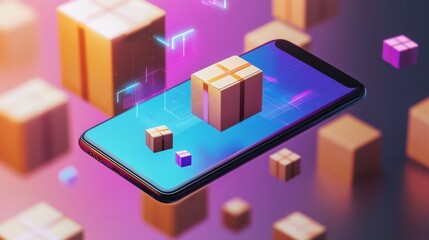 Modern Smartphone Displaying Floating Package Icons