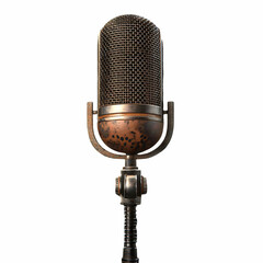 3D icon of an old-fashioned microphone, high detail and resolution, on a black background. The vector design is hyper-realistic, with no shadow or distractions, perfect for retro or vintage themes.