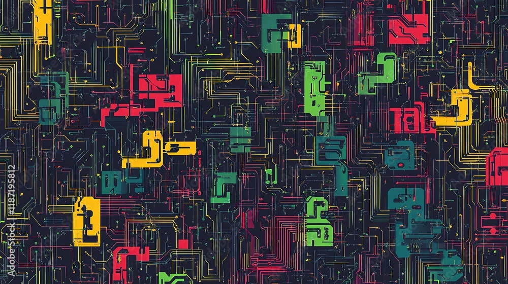 Aufkleber colorful circuit patterns in a seamless cyber design background