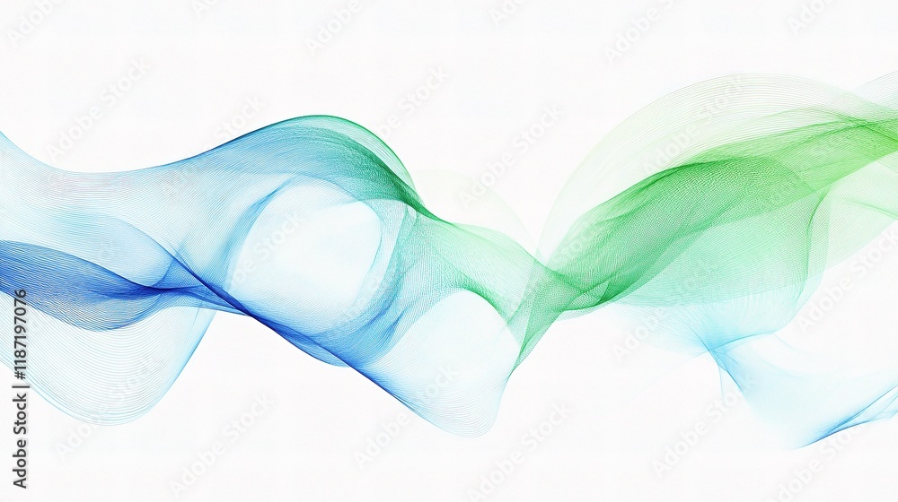 Poster abstract wave and particle technology background with blue and green