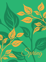 Foliage banner design. Hand-drawn leaves on green background