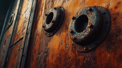 Rusty Ship Surface with Portholes and Weathered Texture