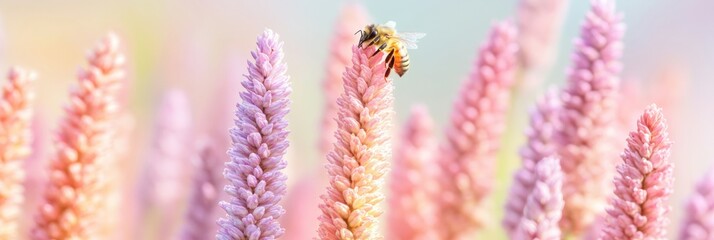 Obraz premium Honeybee Gathering Pollen on Vibrant Wildflowers Highlighting Biodiversity