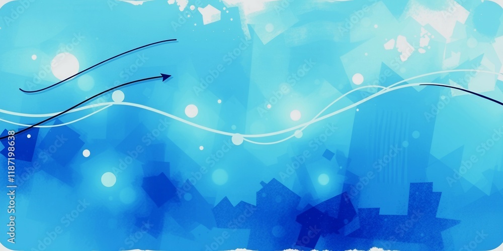 Poster a blue and white background with a white arrow pointing to the right. the background is filled with 
