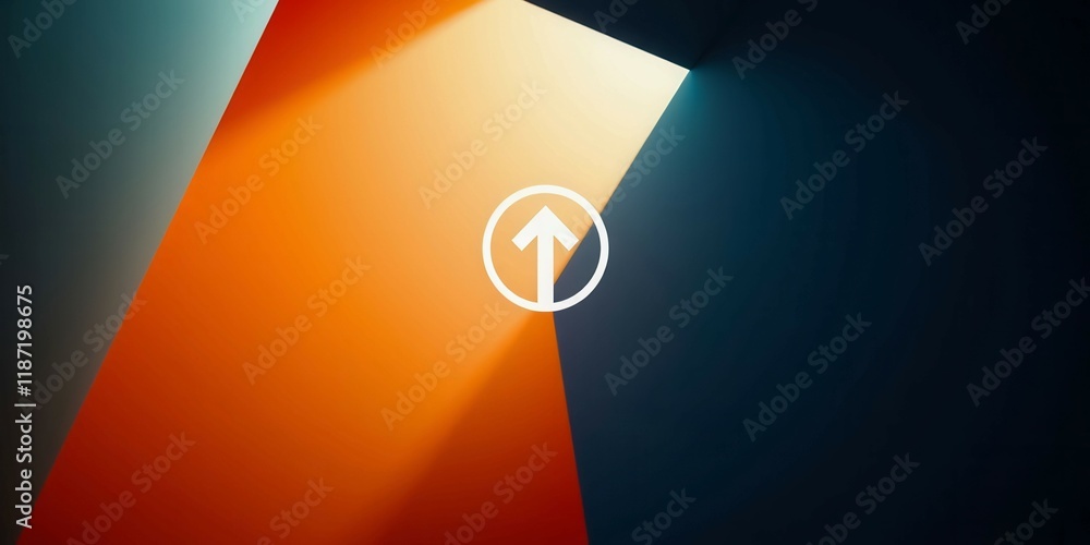 Poster a video is playing with a white arrow pointing up. the video is playing on a screen with a blue back