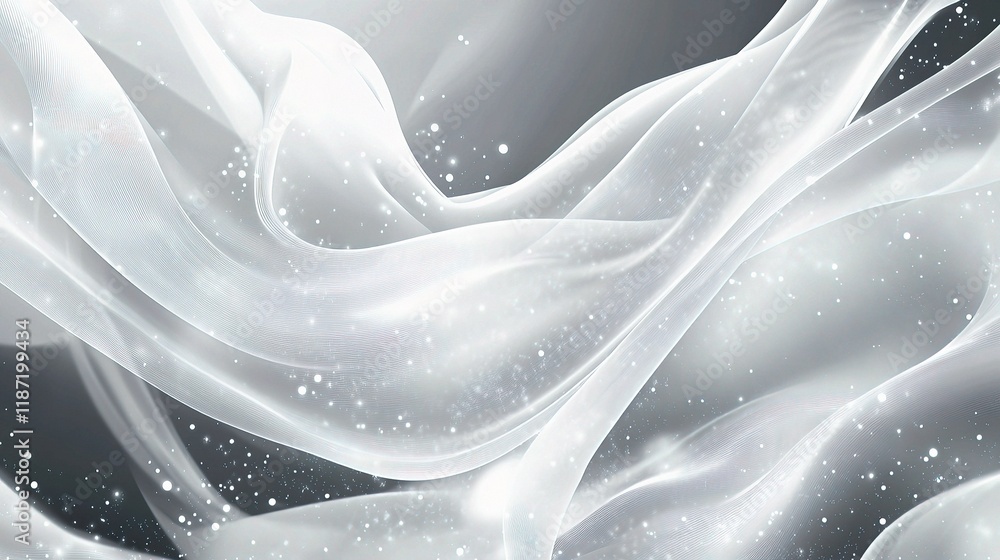 Poster flowing gray and white abstract background with particles
