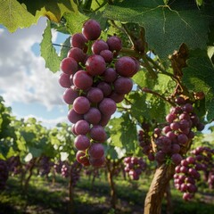 Fototapeta premium Bright Grapes on Vine in Sunlit Orchard