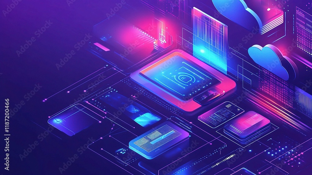 Poster integrated iot devices and cloud computing conceptual background