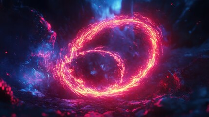Fototapeta premium Abstract Fiery Vortex: A swirling inferno of vibrant red and blue energy, cosmic fire energy and mystical glowing circle