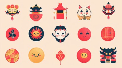 Festive Chinese New Year Character And Lantern Designs