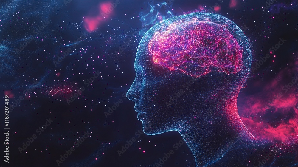Poster abstract data science concept with brain visualization and gigapixel