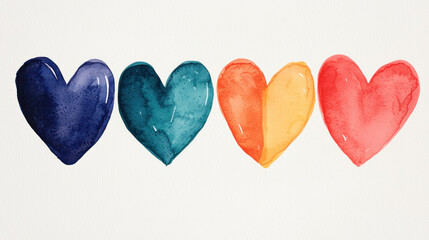 Obraz premium Colorful watercolor hearts in various shades create vibrant and cheerful composition, perfect for expressing love and joy. blend of hues adds playful touch to any design