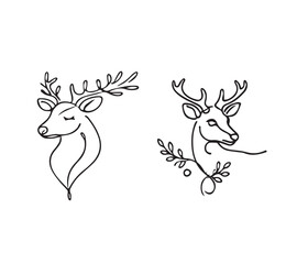 Creative simple one line art. deer head, minimalistic style black