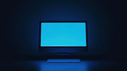 A compact computer setup glowing softly in a dark environment, symbolizing modern minimalism and focused productivity in a serene workspace.