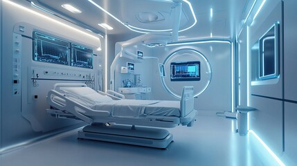 Futuristic Hospital Room with Advanced AI Technology Features
