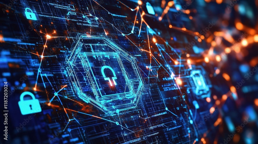Aufkleber abstract digital technology background with security elements