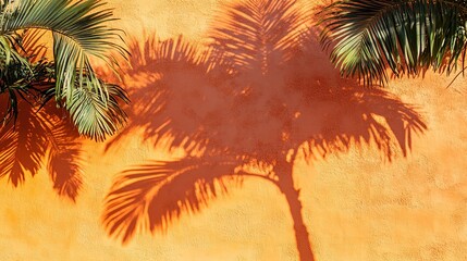 Palm tree shadow on orange wall.
