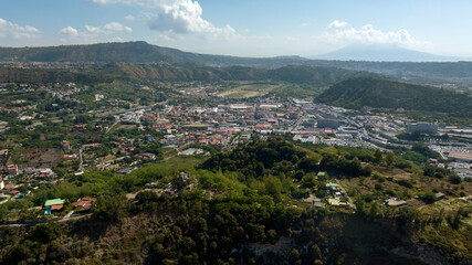 Obraz premium Aerial view of the Agnano district in Naples, Italy. It is a peripheral area of ​​the city.