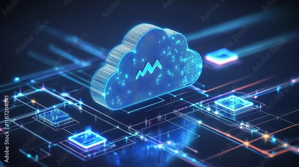Poster digital transformation concept with interconnected cloud and technology