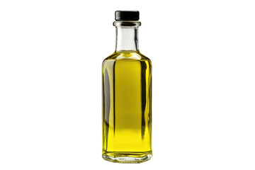 Bottled olive oil displayed on a clean white background in a minimalistic style