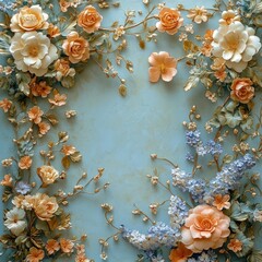 Obraz premium Ornate floral arrangement, pastel hues, textured background.