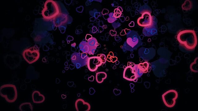 Glowing radium heart with romantic wedding love motion animation background in seamless loop