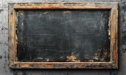 Rustic chalkboard on textured wall; blank space for message; vintage background; ideal for education, advertising