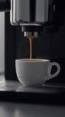 Shot of Espresso Being Poured into a White Cup. Espresso Shot in Motion