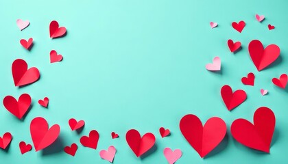 Red & Pink Paper Hearts on Teal Background _ Valentines Day Decor