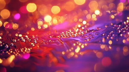 Abstract Printed Circuit Board Elements with Colorful Bokeh Effect